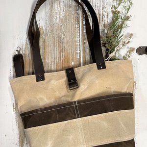 Hand Waxed Canvas Leather Handled Womens Shoulder Tote Bag Handmade